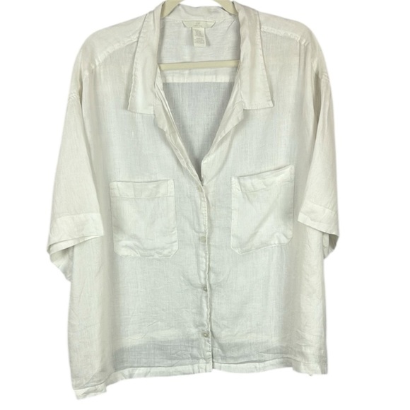 H&M 100% Linen White Blouse Short-Sleeved Relaxed Fit Size XXL - Picture 1 of 10
